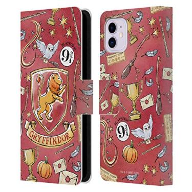 Imagem de Head Case Designs Capa carteira de couro oficialmente licenciada Harry Potter Grifinória Padrão Relíquias da Morte XIII compatível com Apple iPhone 11