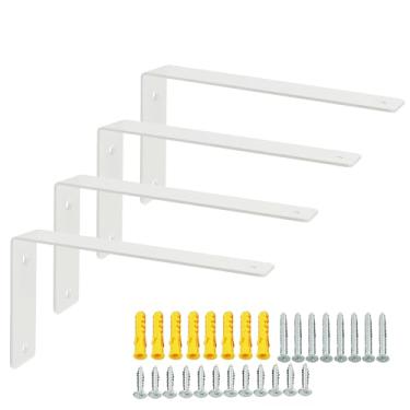 Imagem de Alise Suportes de prateleira flutuantes Suportes de parede resistentes em forma de L - Suportes de canto de ângulo branco para prateleiras, suporte de prateleira reforçado de aço inoxidável para