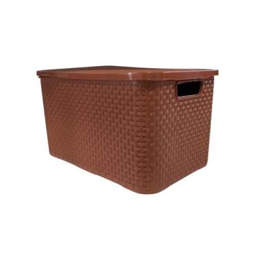 Imagem de Caixa Organizadora Plástica Rattan 7 Litros Marrom Com Tampa - ArqPlas