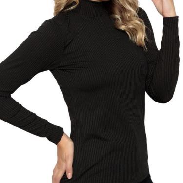 Imagem de Blusa Feminina Premium Manga Longa Canelada Tendência Gola Alta - Docc