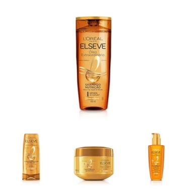 Imagem de Kit L'Oréal Paris Elseve Óleo Extraodinário: Shampoo 400ml + Condicionador 400ml + Creme de Tratamento 300g + Leave In Anti Frizz Protetor Térmico 100ml