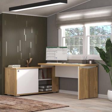 Imagem de Mesa para Escritório em L Diretor 1 Porta 2 Nichos 135x168,5cm Smart Olmo/Branco