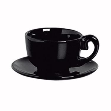 Imagem de Xícara de Chá Grande Com Pires Cerâmica Jumbo  Chá Café 240ml Cor Pret