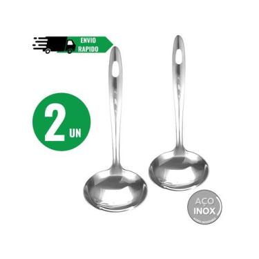 Imagem de Kit 2 Concha Sopa Feijão Caldos Em Inox Media 23cm para cozinha Utensí