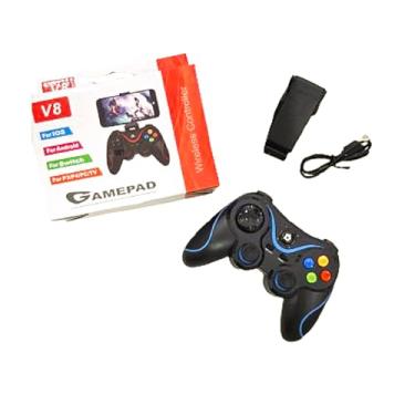 Imagem de Controle de jogo Gamepad V8 Celular Joystick Wireless Android PC Bluetooth (Preto com azul)