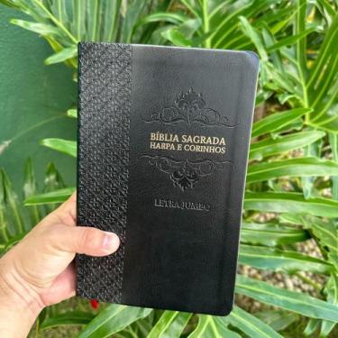 Imagem de Bíblia letra jumbo preta harpa e corinhos RC  Biblia sagrada luxo - CE