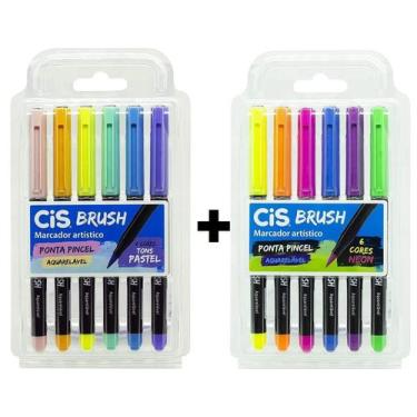 Imagem de Pincel Brush Lettering C/ 6 Pastel E Neon Aquarelável Cis