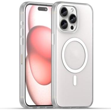 Imagem de LYJSMGZ Capa magnética para iPhone 16 Pro Max/16 Pro/16 Plus/16, capa de telefone ultrafina fosca transparente suporta sucção magnética de veículos, branca, 16 Pro Max