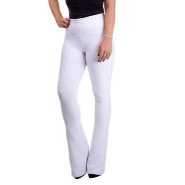 Imagem de Calça colmeia Bailarina boca larga feminina - Mem modas, Branco, GG