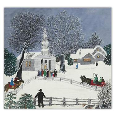 Imagem de Grandma Moses Anna Mary Robertson. We Are Coming to Church. Arte de parede em tela reprodução famosa. Para decoração de casa - 50 x 50 cm sem moldura