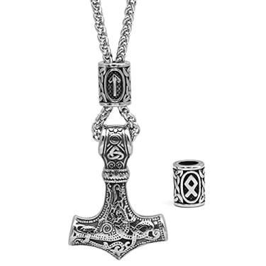 Imagem de Colar de martelo viking thor mjolnir para homens runa amuleto joia noridc presente viking para homens, 1.6 Inch * 1.4 Inch (Pendant), 24 Inch (Chain), Aço inoxidável, não