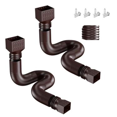 Imagem de Pacote com 2 extensões de calha de chuva, extensor de drenagem flexível atualizado, desviador de drenagem de água da chuva com mini conector, extensível de 50 a 300 cm