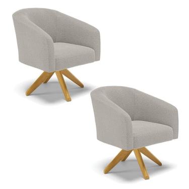 Imagem de Poltrona Decorativa Giratória Ma30 Kit 2 Stella Bouclê Cinza D03 - D`rossi