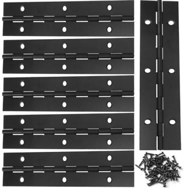 Imagem de Teqinok Dobradiça de piano preta de aço inoxidável resistente de 6/25 cm, dobradiças de piano contínuas de 5 cm de largura aberta com furos pré-perfurados e parafusos para ferramentas de móveis de