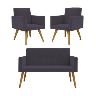 Imagem de Kit Namoradeira + 02 Poltronas Decorativas Nina Cinza