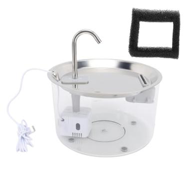 Imagem de Fonte de água de Gato 3L, Fonte Automática de Aço Inoxidável Pet Distribuidor de água de Cão de Grande Capacidade Com Design de Torneira de Filtro para Gatos Cães Pequenos Cães (Transparente)