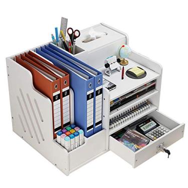 Imagem de BlayaAdd Organizador de mesa branco, organizador de arquivos de documentos de mesa multiuso, prateleira de armazenamento para escritório em casa (PB07-2)