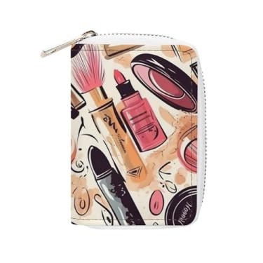 Imagem de NTVOWPZO Carteira masculina com suporte de cartão de crédito macio para cartão de visita, tema de maquiagem, capa para cartão com zíper