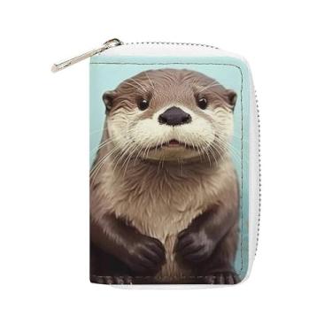 Imagem de NTVOWPZO Carteira masculina com suporte de cartão de crédito macio para cartão de visita, capa de lontra fofa com zíper