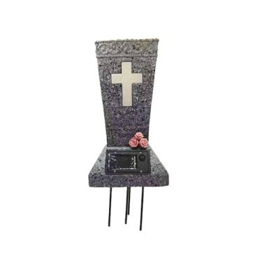 Imagem de Ioensy Vaso solar para cemitério com LED, decoração para lápide, lâmpada em cruz para flores frescas/artificiais, decoração para cemitério funerário para