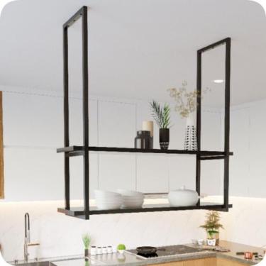 Imagem de Nicho Preto Prateleira Suspensa Teto Cozinha Preta 60cm - HomeFull