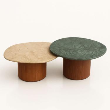 Imagem de Conjunto Mesa de Centro Mármore Guatemala 90 cm &amp; Travertino 60 cm