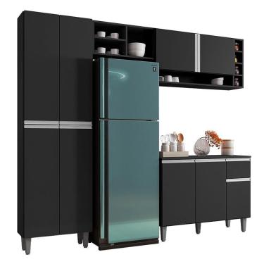 Imagem de Cozinha Modulada Vanessa 230cm Paneleiro, Balcão Com Tampo Mdp E Aéreo Preto - Ajl Móveis Preto