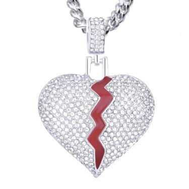 Imagem de Pingente de coração quebrado com busto para baixo, corrente de corda de 61 cm HC 16875 S