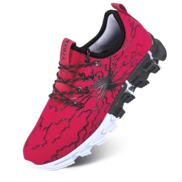 Imagem de YTRXM Tênis de corrida para meninos pequenos/grandes, leve, sem cadarço, Vermelho, 10.5 Little Kid
