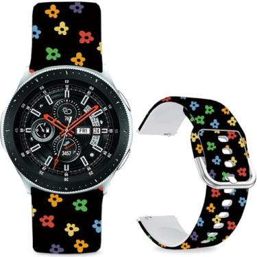 Imagem de Sjiangqiao Pulseiras estampadas com padrão compatível com Samsung Galaxy Watch de 46 mm/Watch 3 de 45 mm/Gear S3 Frontier/Classic/Pebble Time/V de 22 mm para homens e mulheres (flores coloridas com