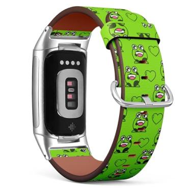Imagem de Pulseira de relógio de couro de substituição para Fitbit Charge 5/Fitbit Charge 6 (Cute Frog 2) Pulseira para Smartwatch para mulheres e homens