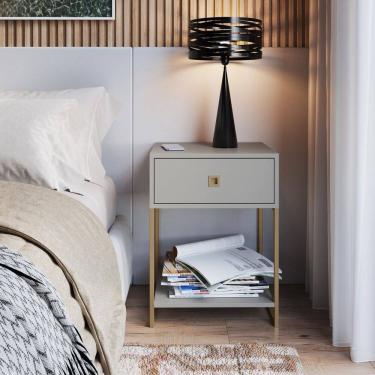 Imagem de Mesa de Cabeceira Industrial 1 Gaveta P1026 Arena / Dourado