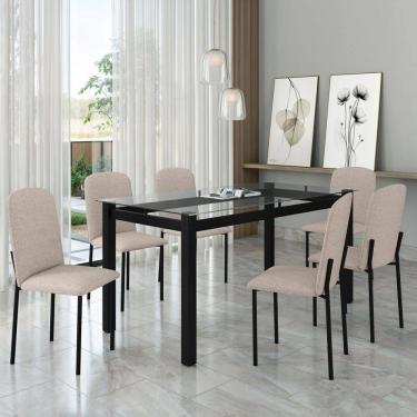 Imagem de Mesa de Jantar 6 Lugares Tokio Classic com Vidro Preto/Bege - Art Panta