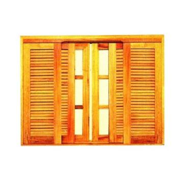 Imagem de Janela de Correr Tripla Reta - Madeira Maciça - Angelim