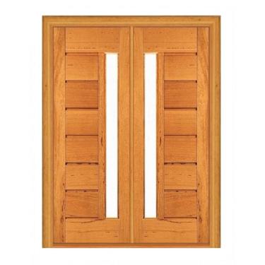 Imagem de Porta Dupla de Abrir Horizontal com Visor - Madeira Maciça - Angelim