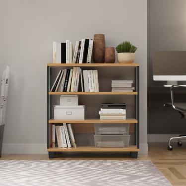 Imagem de Estante para Livros 4 Prateleiras Estilo Industrial em MDF F23 Freijó Preto Fosco Dalla Costa