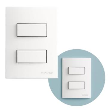 Imagem de Conjunto Interruptor de Luz Parede Simples Duplo 2 Teclas 10AX Horizontal Soprano Branco Bivolt 250V 4x2