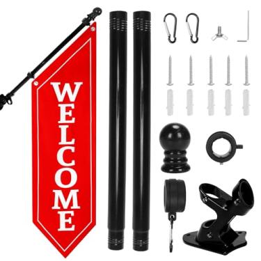 Imagem de Kit de bandeira de boas-vindas dupla face resistente – Faixa de lona externa de 106 x 30 cm com poste e suporte de metal – Placa de loja comercial para exibição de marketing de varejo, loja ou
