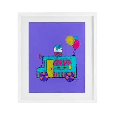 Imagem de Stupell Industries Desenho emoldurado de caminhão de sorvete em roxo e branco sob vidro por Susan Lugar, 40,6 x 33,5