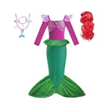 Imagem de Vestido de Princesa Ariel - Pequena Sereia - Manga Curta em Tule para 