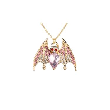 Imagem de WCRAZYE Colar feminino com strass de cristal brilhante delicado gato fantasma morcego aranha teia bruxa abóbora pingente colar Halloween cosplay presentes de Natal, Mediun, Ouro, Cristal