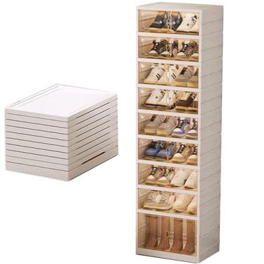 Imagem de ROOM127 Prateleira dobrável para armário de sapatos, organizador portátil para entrada de armário, armário empilhável de sapatos de armazenamento de tênis com porta transparente, armário de