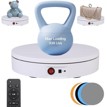 Imagem de JAYEGT Suporte de exibição giratório motorizado, plataforma giratória elétrica de 360 graus para exibição de produtos de fotografia, show de vídeo ao vivo, ângulo de controle remoto, velocidade (branco, carga de 22 cm/81 kg, com fio)