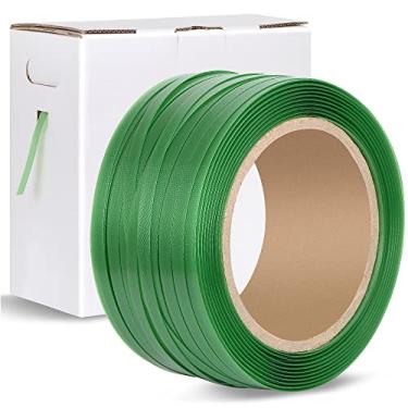 Imagem de Heavy Duty Packaging Strapping Banding Roll - Green Polyester PET Industrial-Grade, 1000' x 5/8" x 0.035" Pallet Strap Coil - 1400 lbs Break Strength, Rust-Resistant with Self Dispensing Box Kit