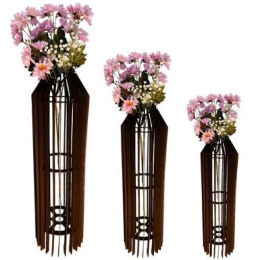 Imagem de Vaso de Chão Decorativo Grande MDF PENEDO - LENOBRE, Preto, Kit com 3 