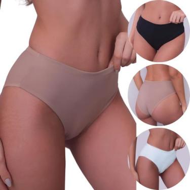 Imagem de Kit 3 Calcinhas Feminina Cintura Alta Frente Dupla Conforto - Demillus