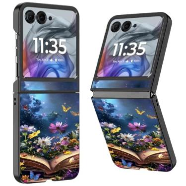 Imagem de WZCJDHMJ Capa para Motorola Razr 2025/2024, fina, fina, rígida, antiarranhões, capa de telefone à prova de choque para Moto Razr 50-Butterfies Books Ttees