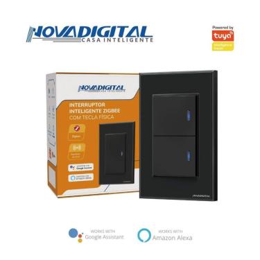 Imagem de Interruptor Preto Zigbee 2 Teclas Fisica Led 4x2 Tuya Alexa NFZB-02-B
