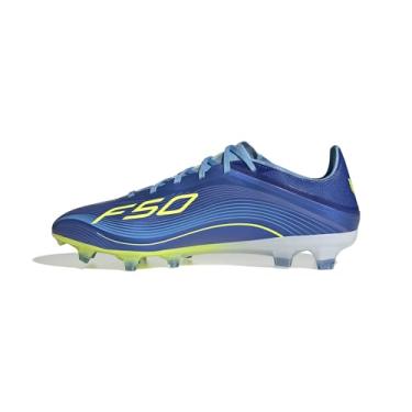 Imagem de adidas Tênis unissex adulto F50 Messi Pro Firm Ground, Team Royal Blue/Solar Yellow/Semi Blue Burst, 9 Women/8 Men