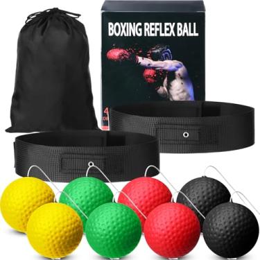 Imagem de Skylety Conjunto de 10 faixas de cabeça de bola de reflexo de boxe inclui 8 bolas de reflexo de reação diferentes e 2 faixas ajustáveis para melhorar a proficiência de iniciantes, treinamento de